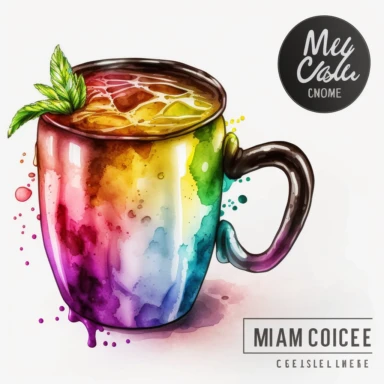 watercolor moscow mule clipart, alcohol ink, vibrant colors, in a cooper mug, white backgrouns