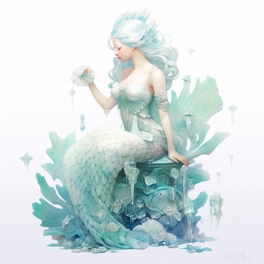 racial full body mermaid, girl isoleted on white background, mermaid with scales and little mermaid tail in the style of anna dittmann, rose and aquamarine, zhang jingna, detailed painting, detailed character illustrations, fluid, watery, organic shapes, transparent/translucent medium, isoleted on white background, total body, mermaid body, seashells, clipart