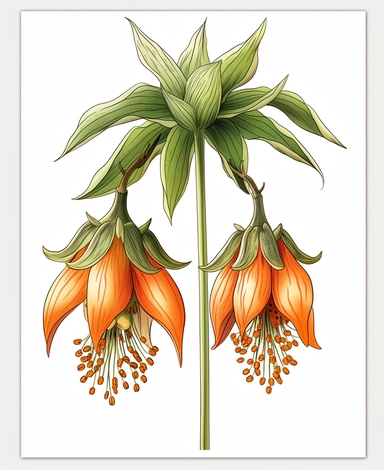 Isometric Sticker Clip Art of Fritillaria imperialis, the crown imperial, imperial fritillary, one stem