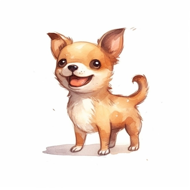 a happy cute chihuahua puppy .watercolor whimsical minimalist illustratoin .dogecore .drawing outline.full body .outline. diecut .Clipart. On white background