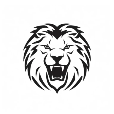 roaring lion head black frontal view silhouette vector flat simple identification symbol white backround white background minimalistic clipart png svg