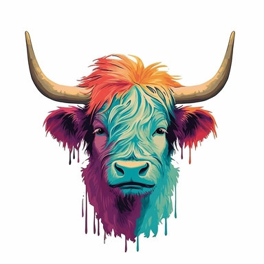 highland cow head clipart in different colors with one head