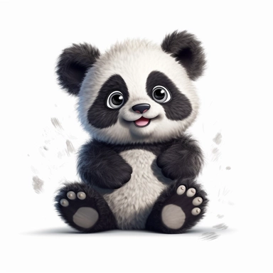 cute fluffy baby panda, disney style, clipart on white background