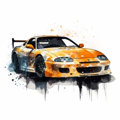 extreme detail watercolour sport car clipart