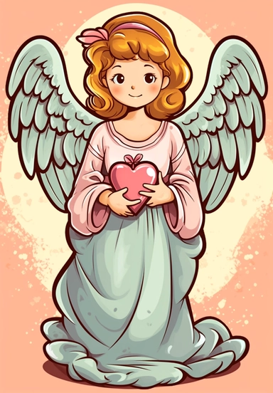 cartoon angel holding a heart stock clipart 5448247, in the style of pink and amber, colorful drawings, pontormo, comic/cartoon, sophie anderson, dark yellow and turquoise, andrew boog faithfull