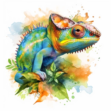 watercolour illustration free brushstrokes, beautiful and joyful, chameleon, mark brooks, naturecore, animal clipart, isolated on a white background,