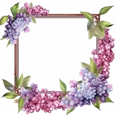 picture frame made of lilacs, clip art, white background, watercolor, hyperrealism, high detail, individual elements, isolated from background, 8k