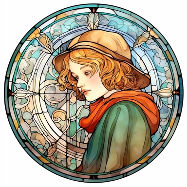 Vintage Cute Beautiful Round Stained Glass girl Sublimation Clipart, Cartoon, hyper realistic, intricate detail, illustration style, high solution, on the white background