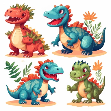 set of Dinosaurs illustrations clipart, cute dino, HD, Color