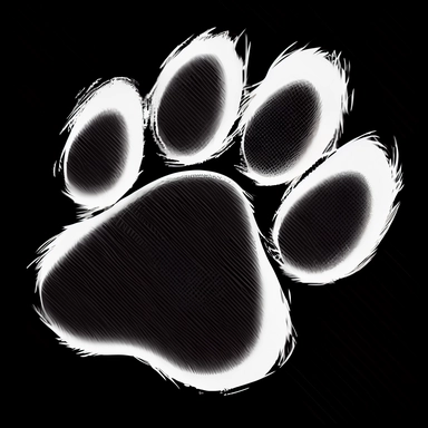 clipart pure white dog paw print clipart, clear outline, isolated on pure black background