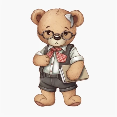 Cute Teddy Bear Clip Art, sticker, different move, wearing clothes, white background, 4K, teacher