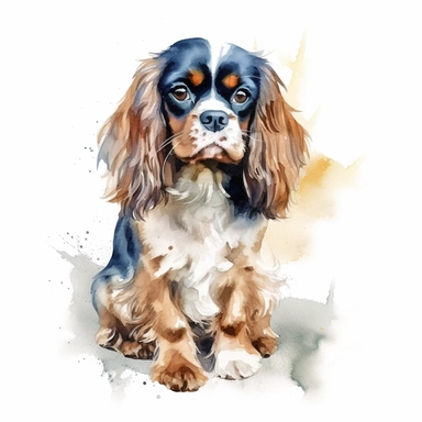 English Toy Spaniel dog, water color style, clipart, white background