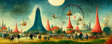 A Dazzling amusement park, Clipart, by Hieronymus Bosch, Outrun