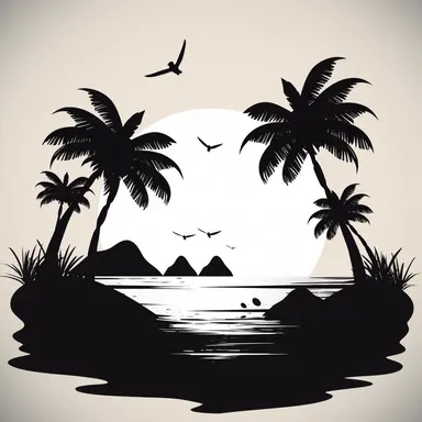 simple beach scene black, svg, clipart, silhouette cricut, white background