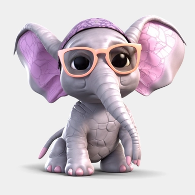 sticker clipart cartoon of a cute elephant cub with sun glasses, playing the kora, dressed with african gear, pink, Ankh earrings, african gear, 3D, disney pixar style, puppy eyes, looking at athe camera, white background ,high definition, high resulotion, highly detailed,16K , 4:7