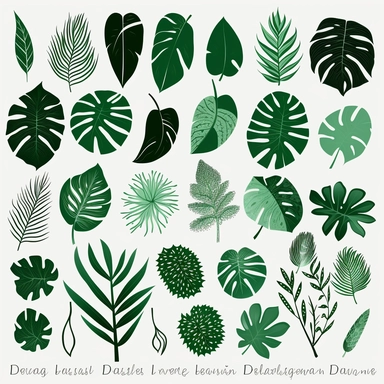 , 20 different Hawaii tropical leaves clipart designs, tropical leave Stencil Svg,Tropical Beach Summer Svg, leaves, Cricut Silhouette Cameo, Svg, Png, isolated image, displayed on a 4x5 grid, white background, mockup no shadow,