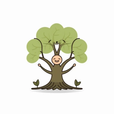 a minimalist clipart suitable for printing on yoga bibs for kids. The clipart should be simple and playful, with clean lines and a maximum of 2 colors. It should depict a tree doing a yoga pose or a fun plant cartoon character practicing yoga.