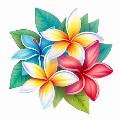 Colorful plumeria Clipart by amanda clark - flowers, leaves, buds, Spring flowers clip art