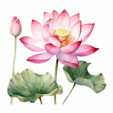 lotus flower, watercolor, clipart, white background