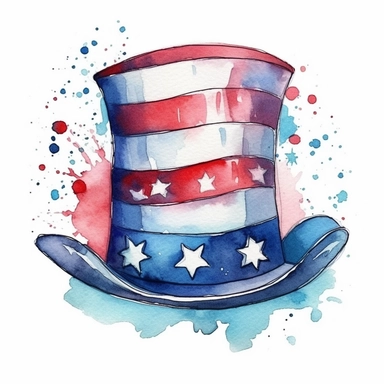 4th of July, watercolor clip art AR 3:2