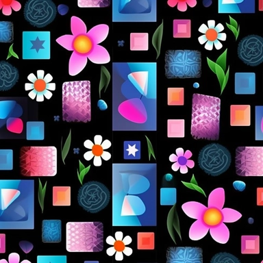 Quirky Whimsical Magical Seamless Pattern Volumous Flowers mix with rectangle, triangle, circle, square Clipart Cartoon, 3D, hrd, 8K, high resolutions