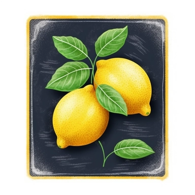 on white background cute and vibrant clipart featuring lemon chalk drawing, doodle on chalkboard in watercolor style, hyper realistic photo flat color
