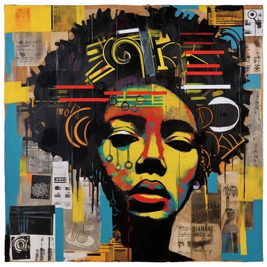 African rhythms pulse through the strokes of Basquiat's brush, giving life to a Black Woman Clipart in vibrant hues. Afro girl, crowned in glory, emerges from the canvas, her natural hair a testament to ancestral pride. In the hand-drawn art style of Basquiat's legacy, an African American Girl takes center stage, exuding strength and resilience. Each line, highly detailed, weaves a narrative of empowerment and beauty, celebrating the richness of heritage. This Printable Art invites you to embrac