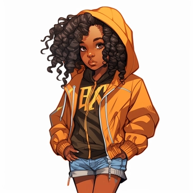 Adorable black girl with urban streetwear, ultra cute, clip art