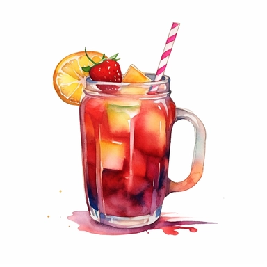 cold beverage, clipart, watercolor, white background,