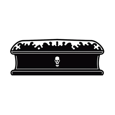 black and white silhouette of a coffin, clipart style, white background, thick lines, vector, simple design, flat colour, solid colour, halloweencore