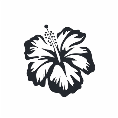 extremely simplified clipart drawing of a hibiscus flower, glyph icon style, white background, minimalist, abstract art