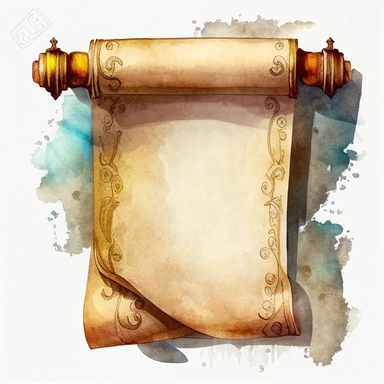 simple old looking paper scroll empty text box top view, watercolor by Joseph Zbukvic, clipart, solid white background