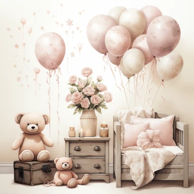 watercolour, baby theme, clipart, soft and muted pastel nuances, white background