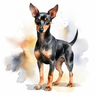 Toy Manchester Terrier dog, water color style, clipart, white background