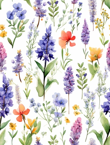 flora, flowers, Watercolor, vector, white background, clipart, Seamless patterns, repeating patterns design, flat illustration, outlined , Vector, 4K, Art station, digital print, highly detailed clean, A detailed illustration a field,3D vector art, cute and quirky, fantasy art, watercolor effect, bokeh, Adobe Illustrator, hand-drawn, digital painting, low-poly, soft lighting, bird's-eye view, isometric style, retro aesthetic, focused on the character, 4K resolution, vector image, photorealistic 