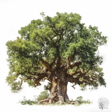 watercolor clipart of oak tree, white background, white vines, 4k, octane render, detailed, hyper-realistic, cinematic, photography by Joel Meyerowitz, Roger deakins, Slim Aarons, Craig Mullens, artstation
