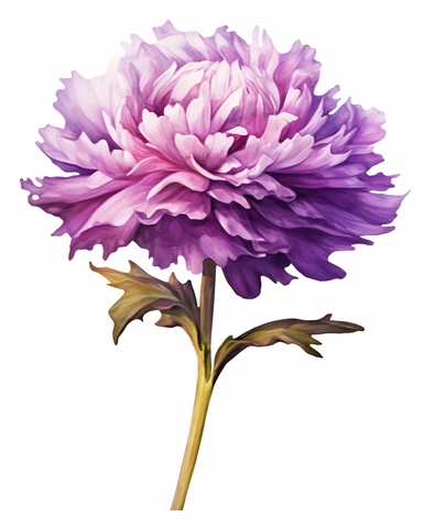 detailed vibrant watercolor class magnoliopsida purple marigold with stem and leaves, isolated on white background, hyper realistic, clipart
