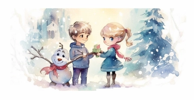 Adorable Christmas scene, clipart, disney animation style, watercolor, white background, I can’t believe how beautiful this is