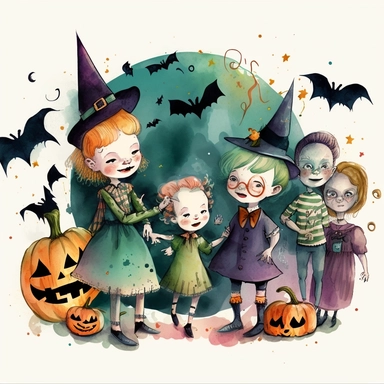 A [halloween party] high defined, children book illustration, watercolor clipart