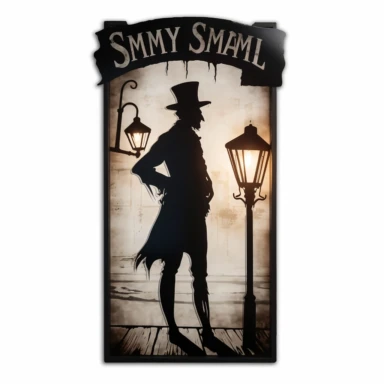 shawn coss silhouette, bar sign for elm street lit up clipart, add some color shades, vintage style, old fashion, artwork, white background, 4k, detailed