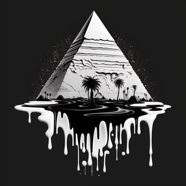 Egyptian pyramid, monochrome clipart, solid white, black background, hip hop, Urban, dripping, PNG design
