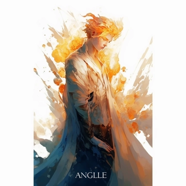 a hadsome relistic angle man, alchemy of the soul, Takehisa Yumeji's art style, soft, glowing watercolour clipart, isolated clipart, white background
