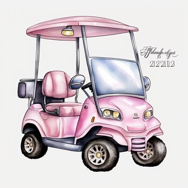Golf Cart Watercolor, Pink Golf Cart Sports Girl Clipart Nursery Golfer PNG Commercial Use Vehicle Cars Golf Cart PNG Illustration Golf Club
