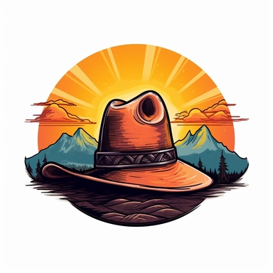 hand drawn clip art of cowboy hat + sunset
