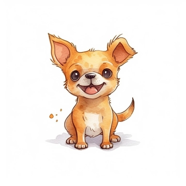 a happy cute chihuahua puppy .watercolor whimsical minimalist illustratoin .dogecore .drawing outline.full body .outline. diecut .Clipart. On white background