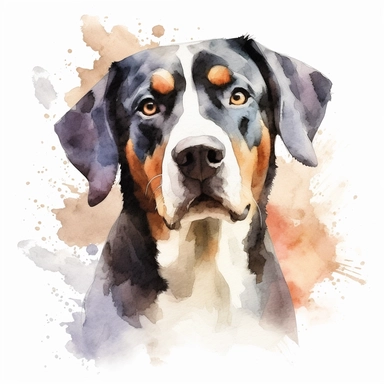 Greater Swiss Mountain Dog, water color style, clipart, white background