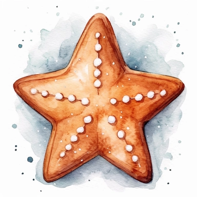 basic watercolor gingerbread star cookie in minimal hand drawn style, Etsy, textured, clipart, white background