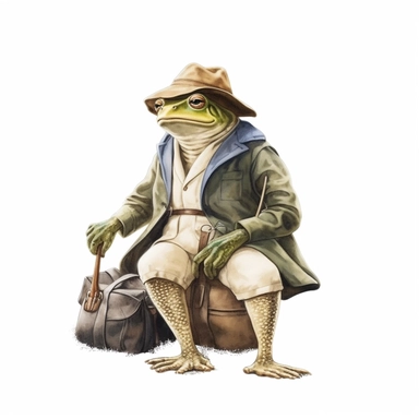 Cottagecore Frog wear a fisherman suit Clipart, isolated white color background, 8k