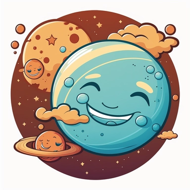 blue planet, is a blue gaz planet. With clouds and stars on a solar system drawing, cartoon, clipart style, vector style, comic.--c 0
