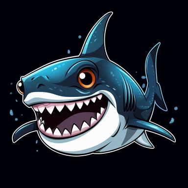 cute cartoon shark clipart, black background,--no cut off edges
